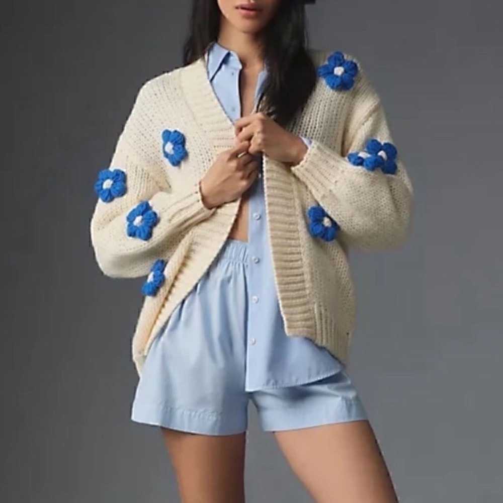NEW Anthropologie The Susannah 3D Flower Cardigan Sweater